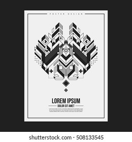 Poster/print design template with symmetric abstract element on white background. Useful for book and magazine covers.
