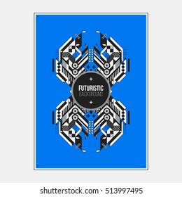 Poster/print design template with symmetric abstract element on colorful background.