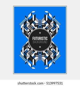 Poster/print design template with symmetric abstract element on colorful background.