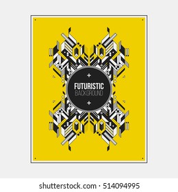 Poster/print design template with symmetric abstract element on colorful background.