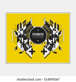 Poster/print design template with symmetric abstract element on colorful background.
