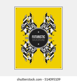Poster/print design template with symmetric abstract element on colorful background.