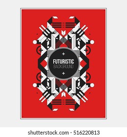 Poster/print design template with symmetric abstract element on colorful background.