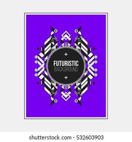 Poster/print design template with symmetric abstract element on colorful background.