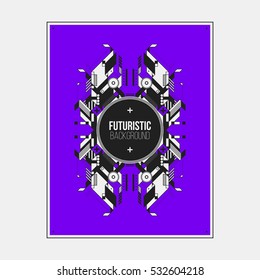 Poster/print design template with symmetric abstract element on colorful background.