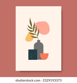 Posters with abstract concepts and pastel colors. Plant leaves, Great design for social media, postcards, prints, wall decoration. Vector illustration