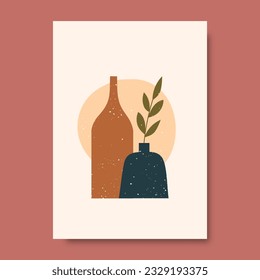 Posters with abstract concepts and pastel colors. Plant leaves, Great design for social media, postcards, prints, wall decoration. Vector illustration