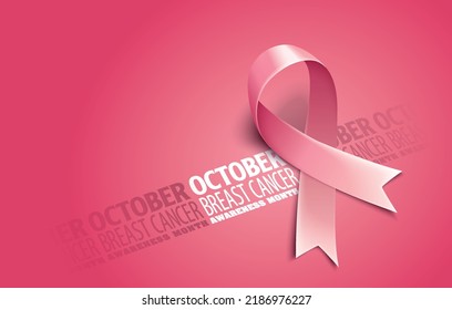 Posters for breast cancer awareness month in october. Realistic pink ribbon symbol. Medical Design. Vector illustration.