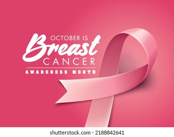 Posters for breast cancer awareness month in October. Realistic pink ribbon symbol. Medical Design. Vector illustration.