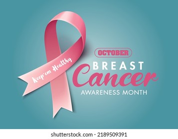 Posters for breast cancer awareness month in October. Realistic pink ribbon symbol. Medical Design. Vector illustration.