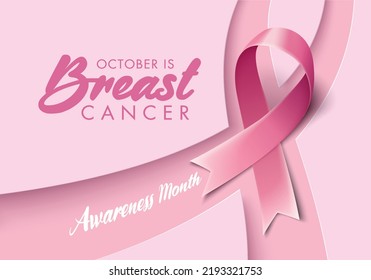 Posters for breast cancer awareness month in October. Realistic pink ribbon symbol. Medical Design. Vector illustration.