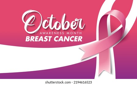 Posters for breast cancer awareness month in October. Realistic pink ribbon symbol. Medical Design. Vector illustration.