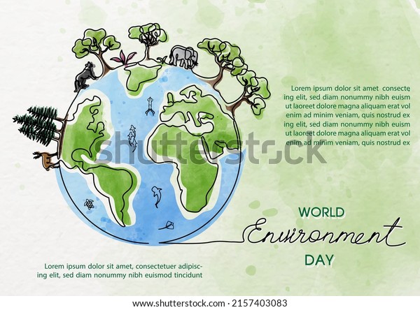 Poster\'s campaign of World\
environment day in line art and watercolors style with vector\
design.
