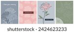 Posters cards for Mother's Day. Carnation flowers and congratulations for mothers. Collection of cards with linear flowers carnations, aesthetic minimalism, vector
