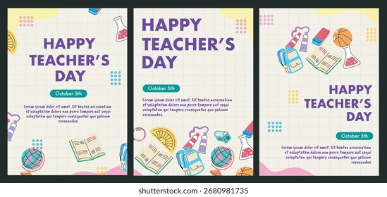 Posters celebrating and greeting Teachers' Day. Flyer set for Teacher Appreciation and Thank You