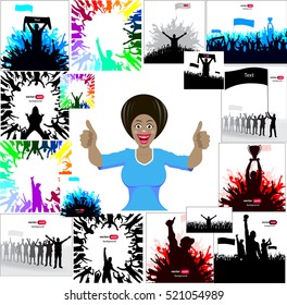 Posters with cheering people  