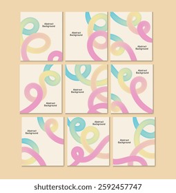 Posters collection Abstract Color Gradient shapes Lines with wavy lines . Colorful vector.Vector Spiral Confetti Shapes. Birthday Pattern with Color Fluid Elements 