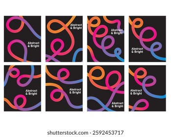  Posters collection Abstract Color Gradientshapes Lines with wavy lines . Colorful vector.Vector Spiral Confetti Shapes. Birthday Pattern with Color Fluid Elements 