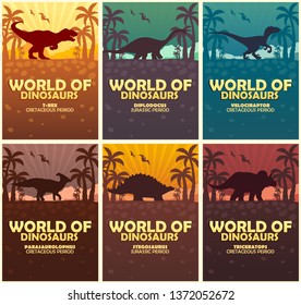 Posters collection World of dinosaurs. Prehistoric world. Jurassic period