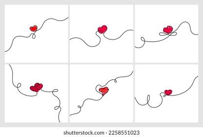 Posters with continuous line and heart Set