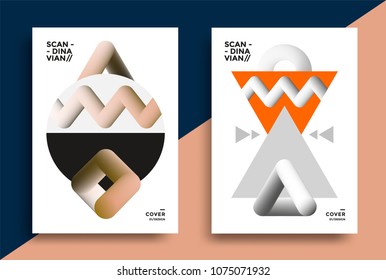 Posters design in the Scandinavian style with graphic geometric shapes. Vector illustration for flyers, placards, brochures, covers.