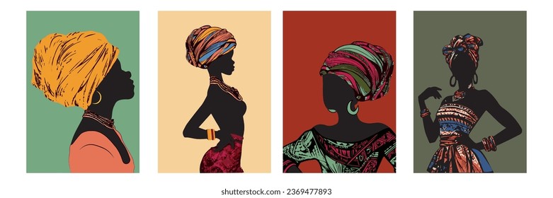 Afiches con mujeres de etnia africana. Estilo de boho tribal. Ilustración del vector