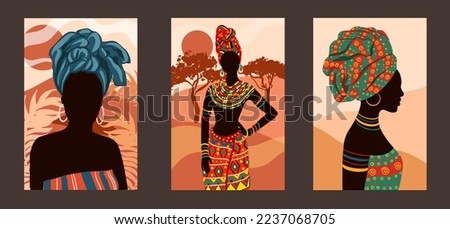 Posters with ethnic African women. Tribal boho style. Vector illustration