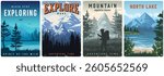 Posters featuring various outdoor themes like mountains lakes and exploration are displayed. Each design inspires adventure and appreciation for nature
