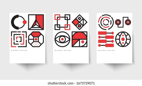 Posters with geometric patterns in scandinavian style, templates for flyer, brochure or cover of annual report in  style of 80s, vector minimal backgrounds