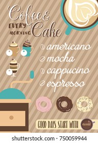  Posters menu with coffee backgrounds. Trendy templates for flyers, banners, invitations, restaurant or cafe menu design. Vector Illustration