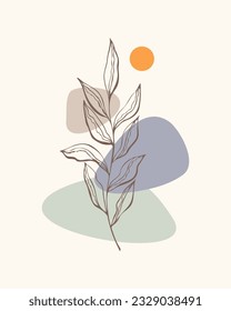 Posters with minimalist design elements in Boho style . Wall art leaf, home deco, hand drawn leaves.