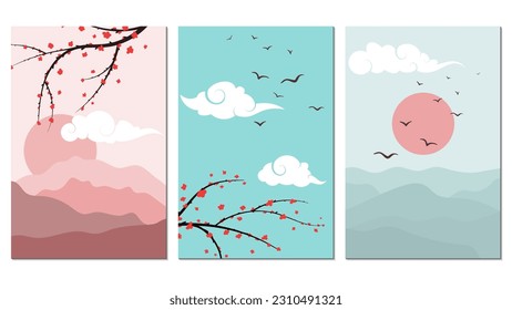 posters with minimalistic eastern landscape