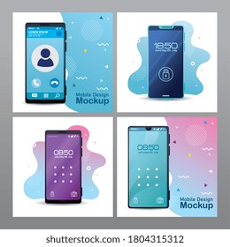 afiches de diseño móvil, dispositivos de smartphones realistas de diseño de ilustraciones vectoriales