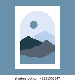 Posters with mountain landscape concept and pastel colors. Great design for social media, prints, wall decoration. Vector illustration