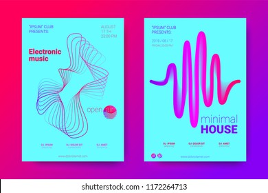 The Posters of a Music Party. Bright Abstract Backgrounds with Distorted Circles and Stripes. Wave Poster with Vector Colorful Equalizer. Effect 3d and Gradient. Modern Poster of Electronic Music Fest