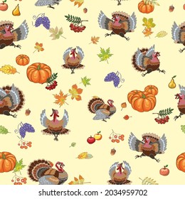 Posters on the day of Thanksgiving, pattern, festive turkey image, color fun pattern for decoration, packaging and printing