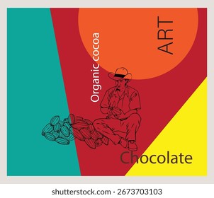 Cartazes de grãos de cacau orgânico processados em cacau seco pelos agricultores em esboços de cor pop para rótulos de embalagens de design gráfico para promoção e impressão ou arte digital com um estilo de cor pop.