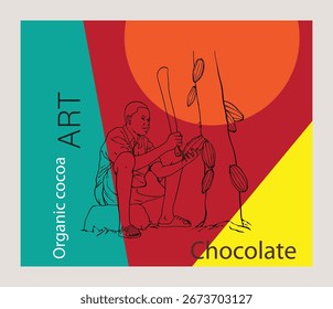 Carteles de granos de cacao orgánicos procesados en cacao seco por agricultores en bocetos de colores pop para etiquetas de empaque de Diseño gráfico para promoción e impresión o obras de arte digitales con un estilo de color pop.