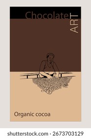 Carteles de granos de cacao orgánicos procesados en cacao seco por agricultores en bocetos de colores pop para etiquetas de empaque de Diseño gráfico para promoción e impresión o obras de arte digitales con un estilo de color pop.