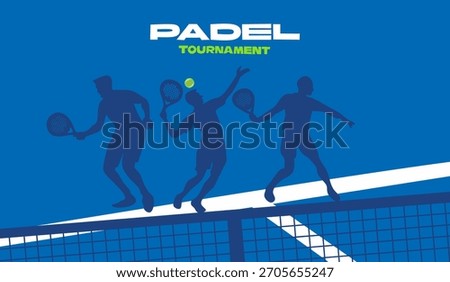 posters for padel competitions. on blue background with image of court, ball and padel racket.