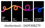 Posters with Rainbow Gradient Lines and Abstract 3D Colorful Shapes on a Black Background