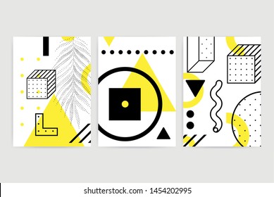 Posters set with bright bold geometric elements