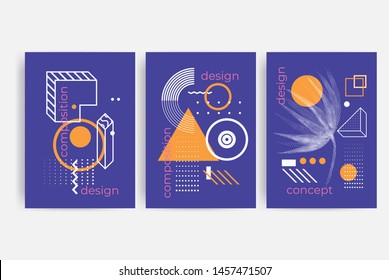 Posters set with bright bold geometric elements