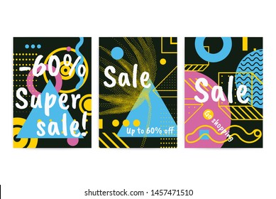 Posters set with bright bold geometric elements