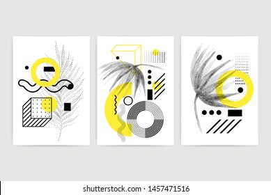 Posters set with bright bold geometric elements