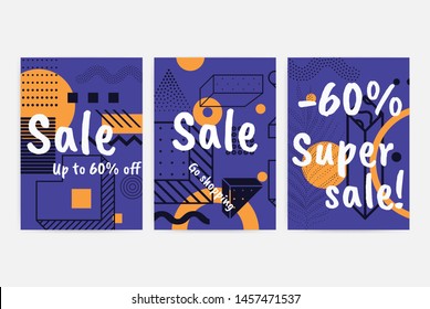 Posters set with bright bold geometric elements