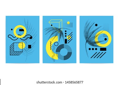 Posters set with bright bold geometric elements