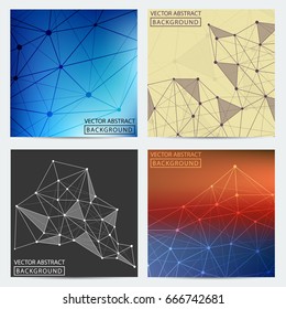 Posters set. Set of colored low-poly posters, for your ideas. Vector abstract backgrounds.