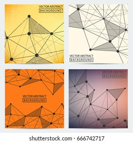 Posters set. Set of colored low-poly posters, for your ideas. Vector abstract backgrounds.