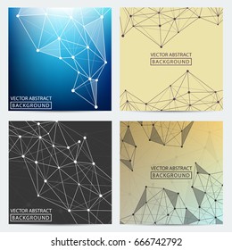 Posters set. Set of colored low-poly posters, for your ideas. Vector abstract backgrounds.